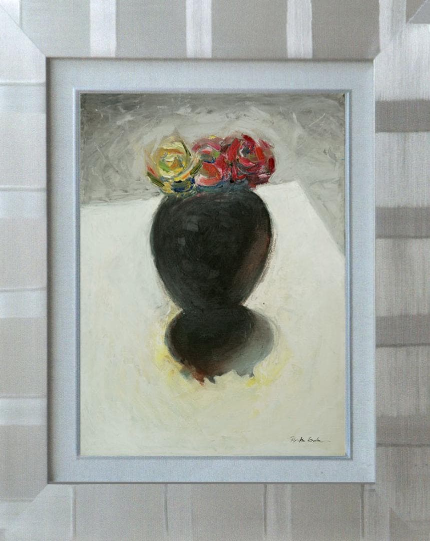 油絵 菅家令子 絵 絵画 インテリア 額付(黒) uF6-071002 ばら 花