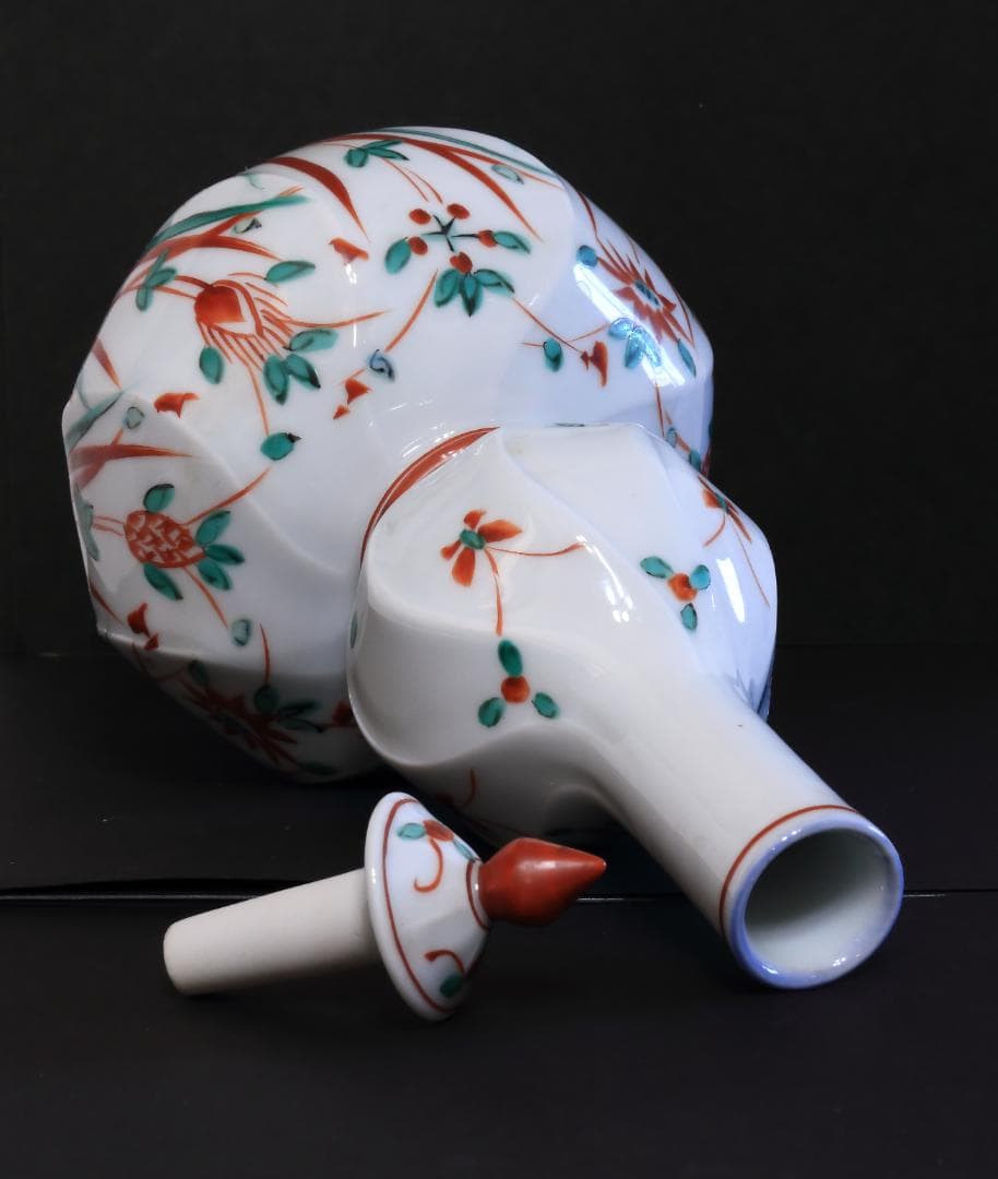 岐阜県多治見市幸兵衛窯  瓢壺 呉洲赤絵 白陶磁器 酒器 蓋付壺