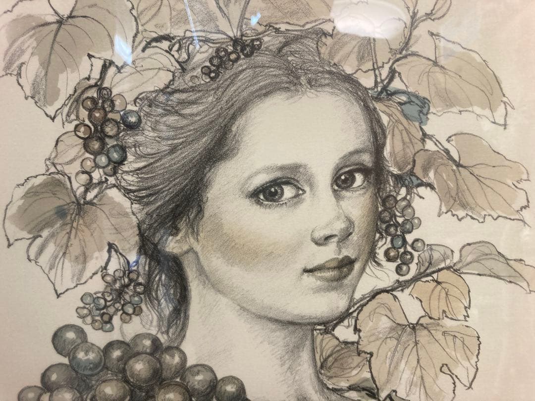 芝田米三　リトグラフ　肩にぶどう