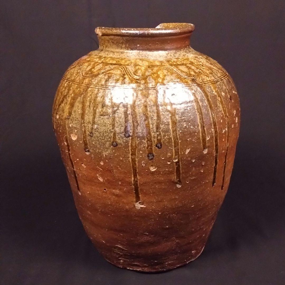 出来最高 備前 古備前 櫛目直線波状文 桂又三郎鑑定書 玉垂れ壷 窯変 室町初期