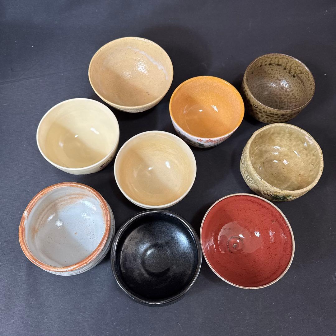 J02 送料無料　茶碗　9点　抹茶碗　在銘　箱無　まとめて　茶道具　陶器