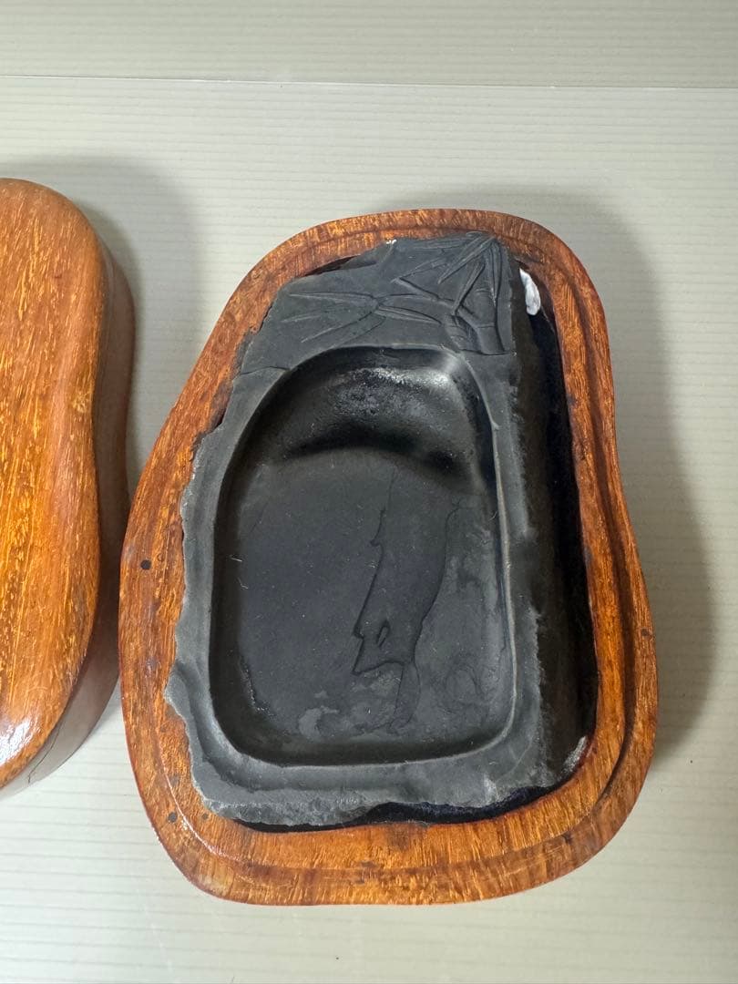 2099 古硯　端渓硯　竹彫　共箱　書道具　文房四宝　唐物　中国美術