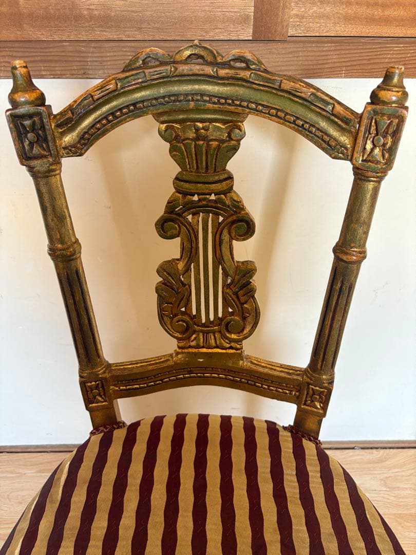 アンティークチェア　サロンチェア　ダイニングチェア　ゴールド　当時物　②