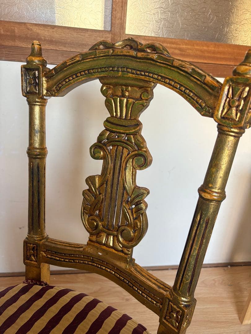 アンティークチェア　サロンチェア　ダイニングチェア　ゴールド　当時物　②