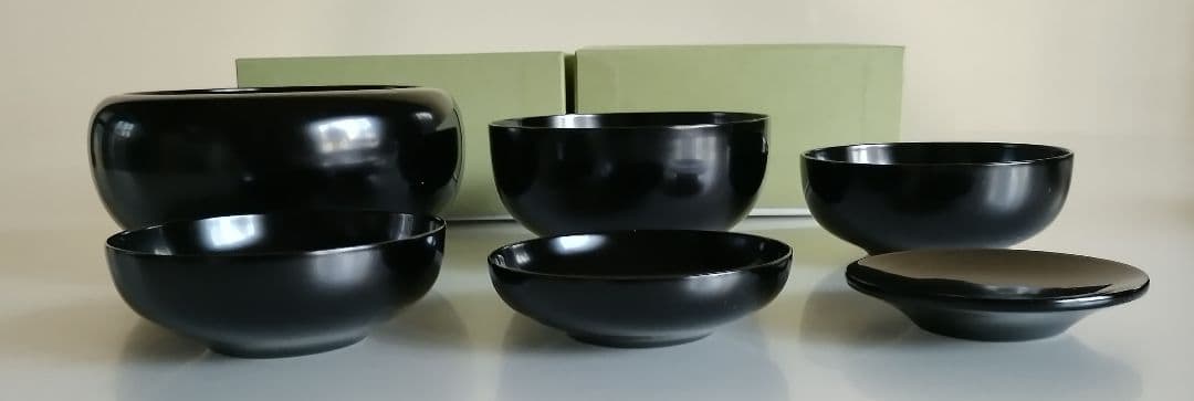 たに屋　応量器　真塗黒と洗朱　2客セット