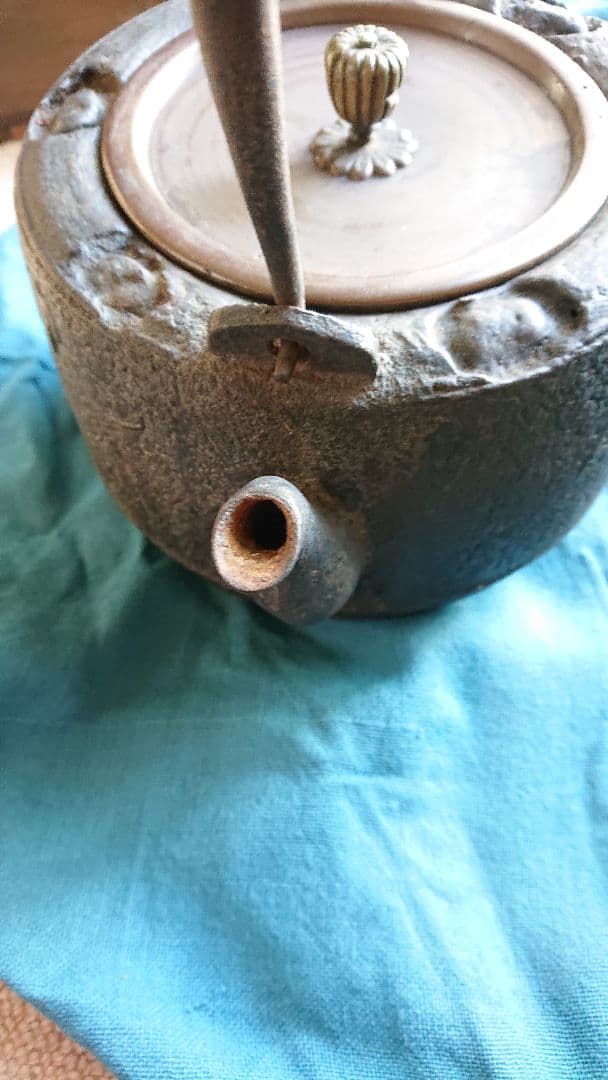 鉄瓶　葡萄の図　釜師　佐平　共箱入