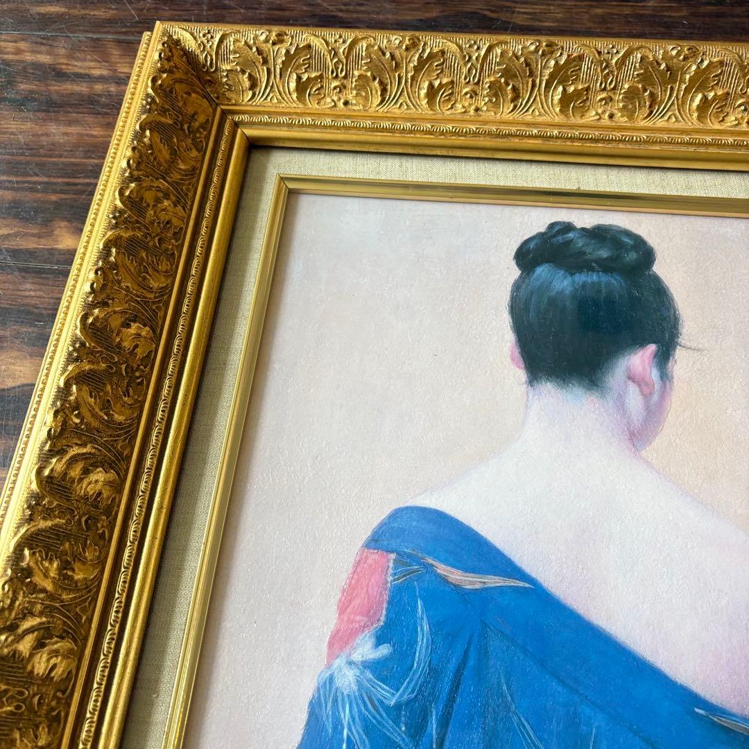 岡田 三郎助 「あやめの衣」複製 工芸画 額装 人物画 絵画 F