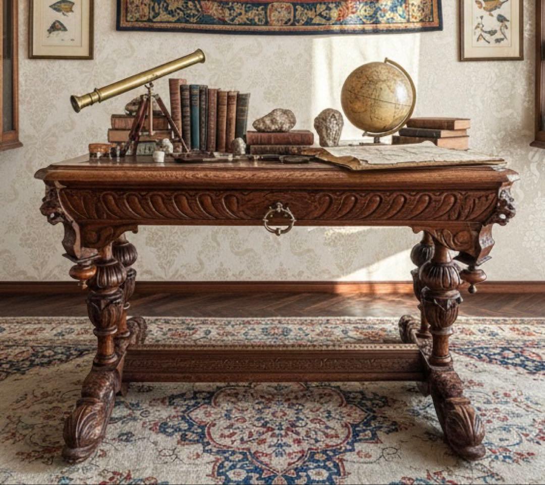 フランス アンティーク家具　19世紀後半 オーク無垢 ドルフィンレッグ テーブル