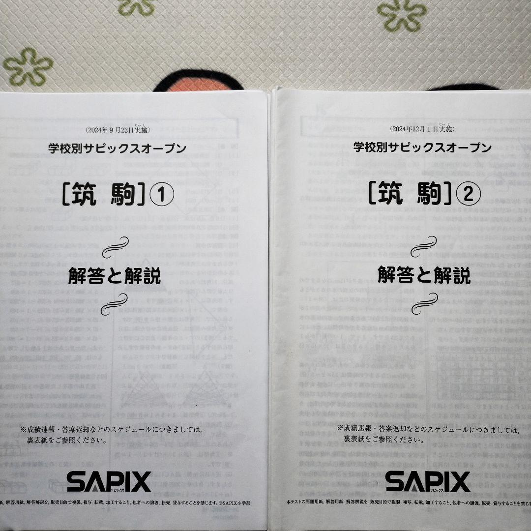 学校別サピックスオープンSO 2024年 SAPIX 6年生 筑駒① ②　小6