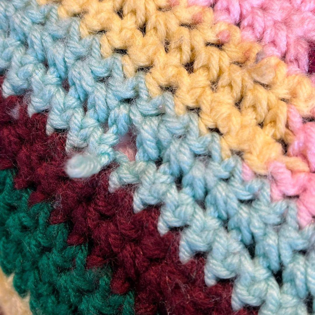 【USA vintage】グラニーブランケット　ストライプ　フリンジ付き