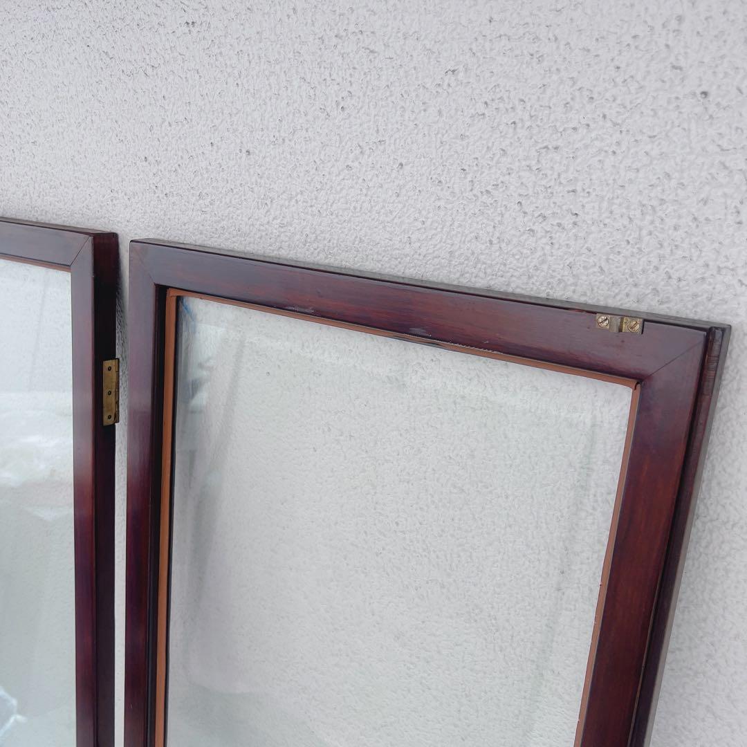 美品　中国の古い装飾扉　ドア　竹模様　木製　観音扉　両面ガラス　建具