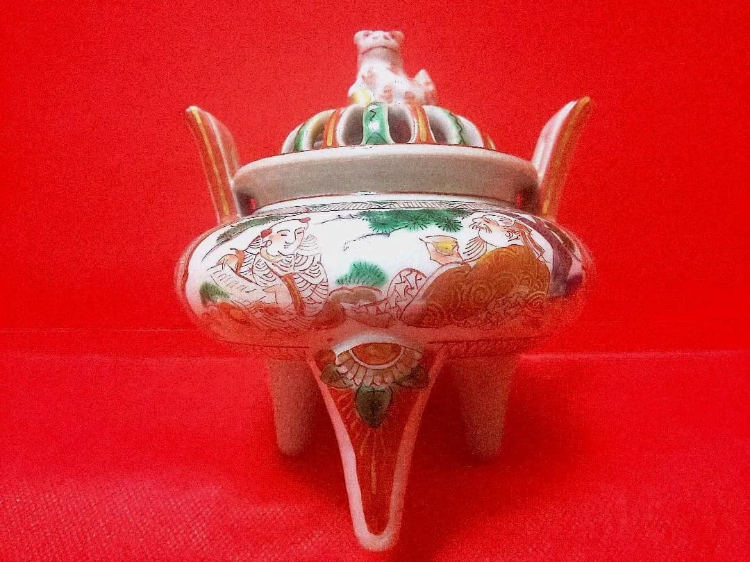 獅子摘 耳付足高 三足 香炉 角福　香道具 古美術 骨董品