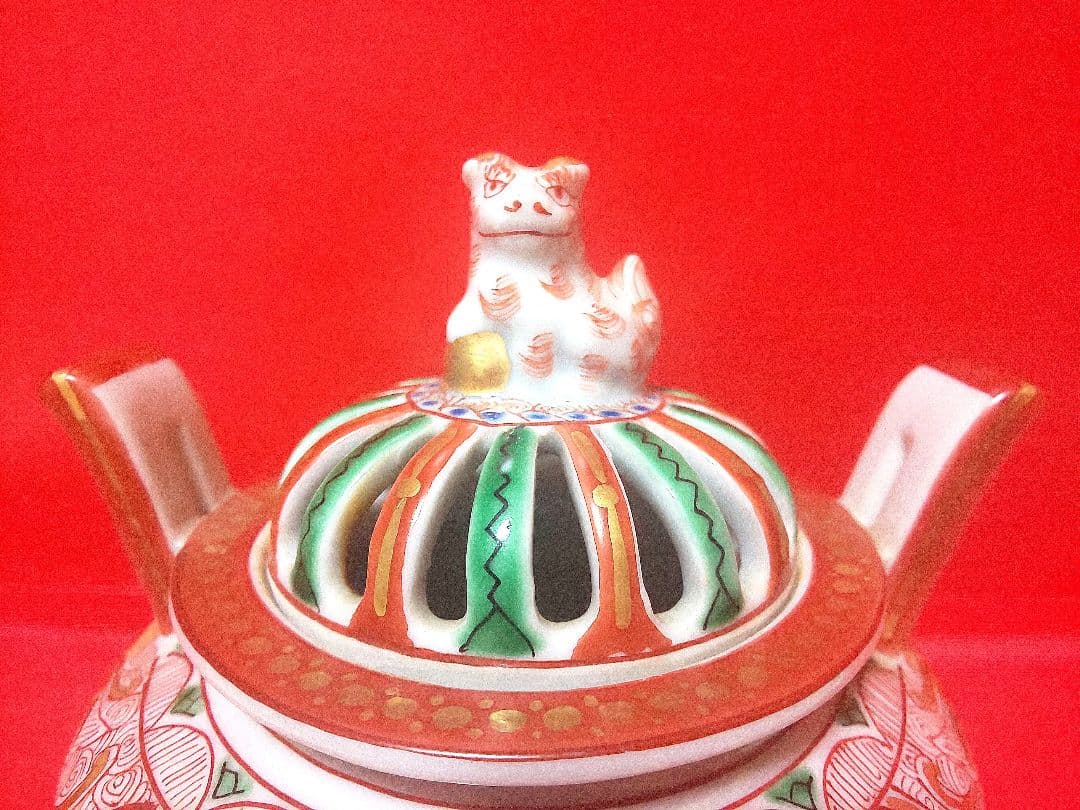 獅子摘 耳付足高 三足 香炉 角福　香道具 古美術 骨董品