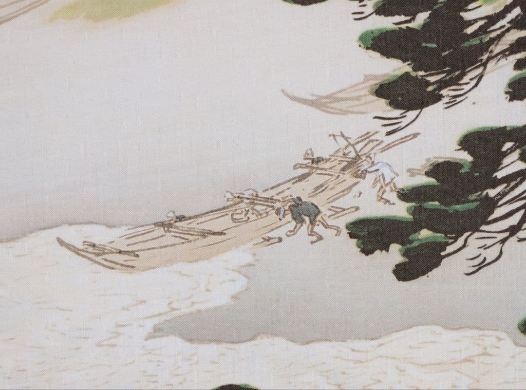 【複製】玉堂美術館監修 川合玉堂画 磯の朝 絹本 掛軸 工芸 風景 MB116