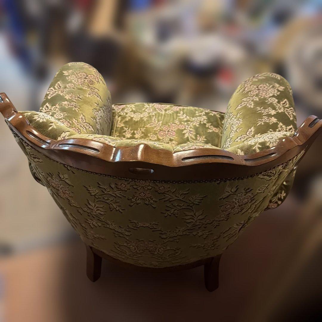 クラシック アームチェア 緑色 花柄 海外製
