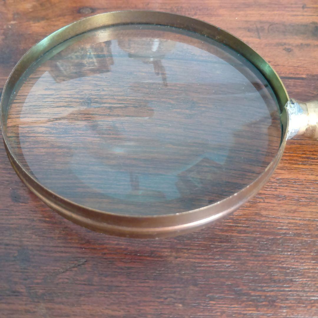 アメリカ製 アンティーク 大きな拡大鏡☆虫眼鏡☆ルーペ文房具☆ガラスレンズ