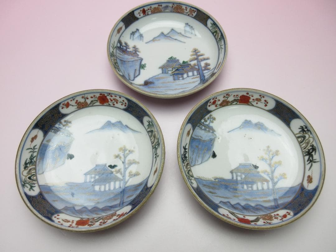 時代 角福 金彩 風景紋 小皿 18客 TN 101 70816