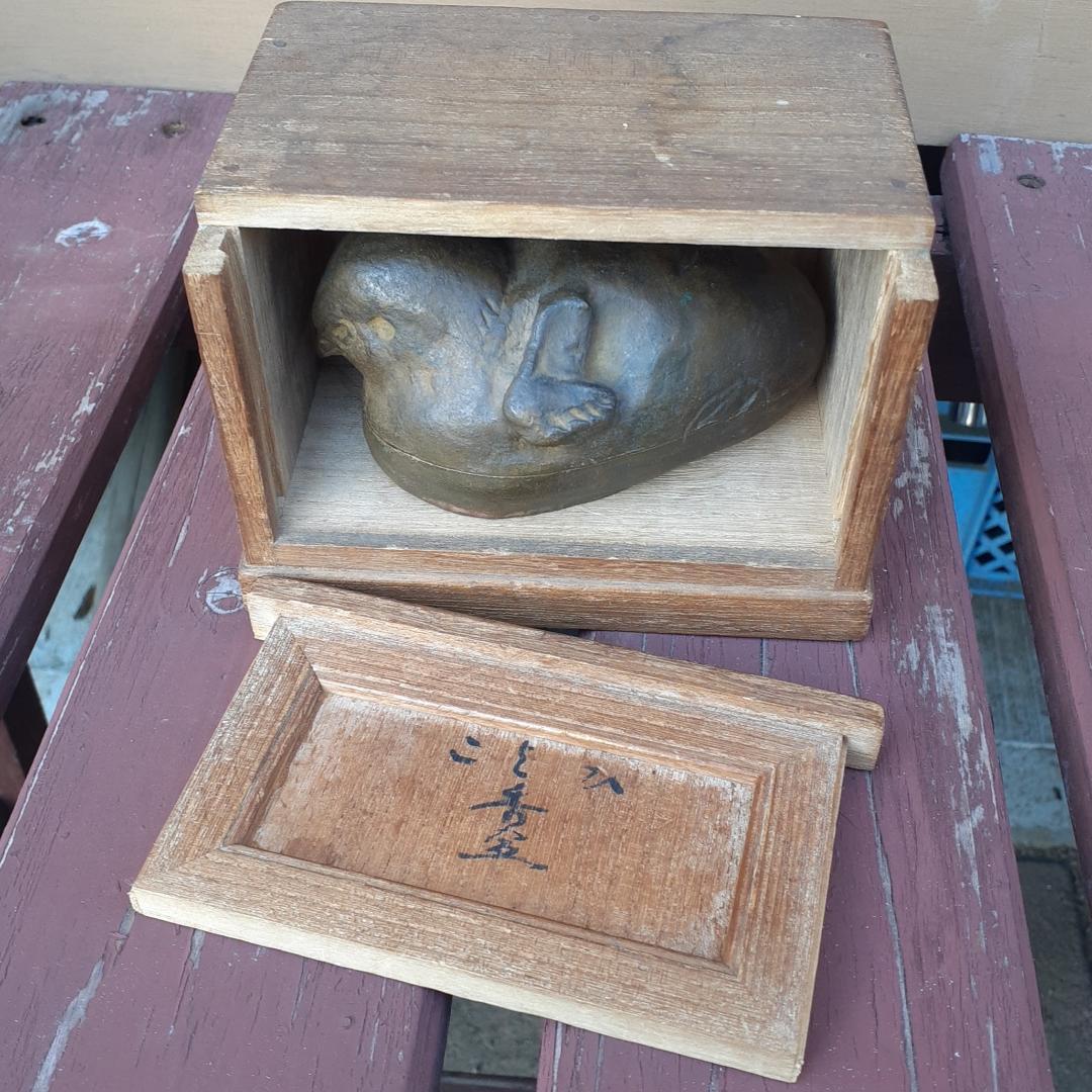 茶道具　鋳銅造り　ひよこ　香盆　香合　金箔　共箱　アンティーク　時代物