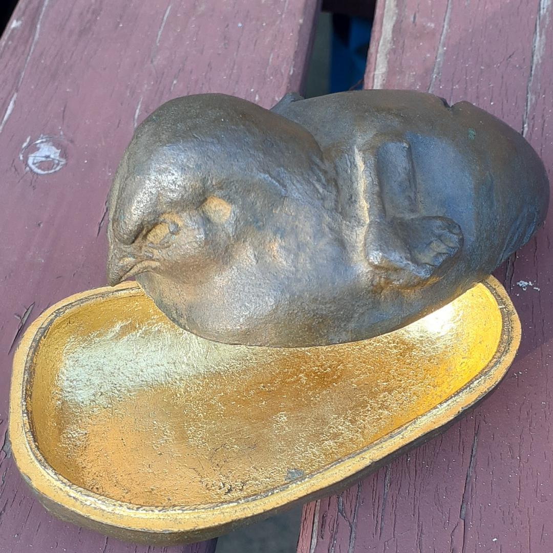 茶道具　鋳銅造り　ひよこ　香盆　香合　金箔　共箱　アンティーク　時代物