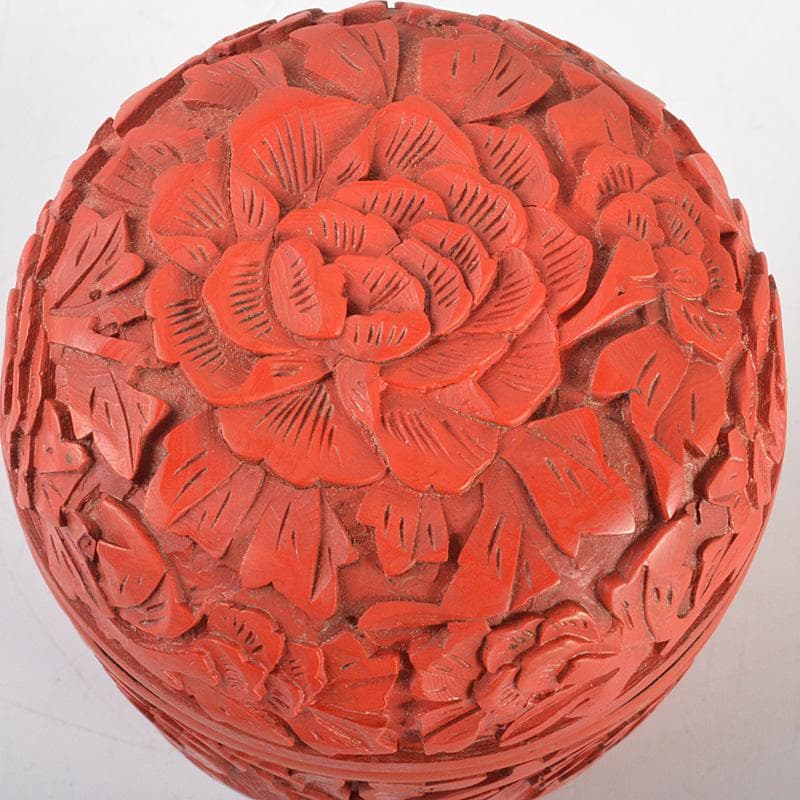 中国　堆朱　牡丹文　茶器　蓋物　棗　V　6434