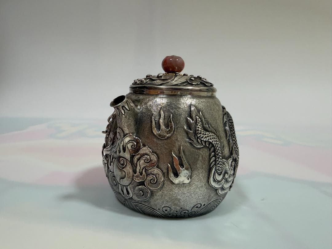 純銀製 龍文彫り 急須 銀瓶 煎茶道具