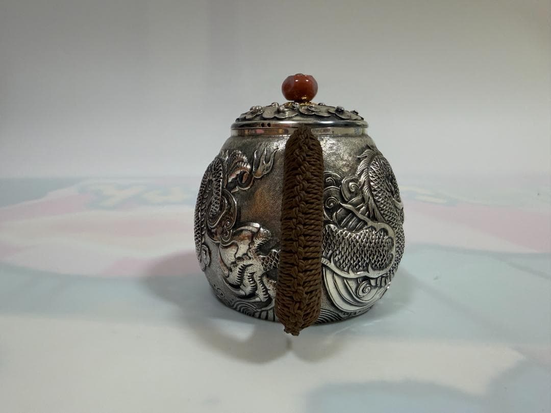 純銀製 龍文彫り 急須 銀瓶 煎茶道具