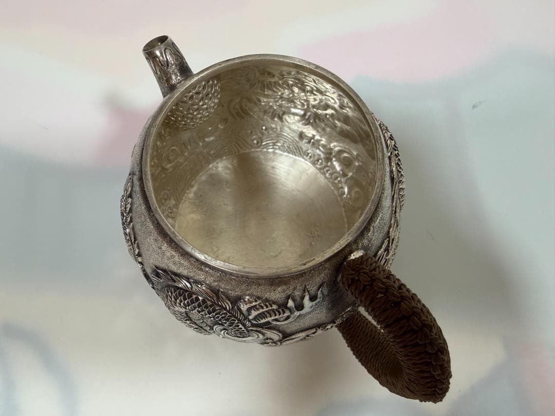 純銀製 龍文彫り 急須 銀瓶 煎茶道具