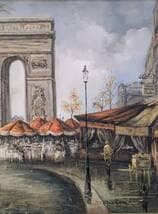 【真作】絵画　中村勝　油彩6号　凱旋門とパリの市場風景　ヨーロッパ風景　Y13