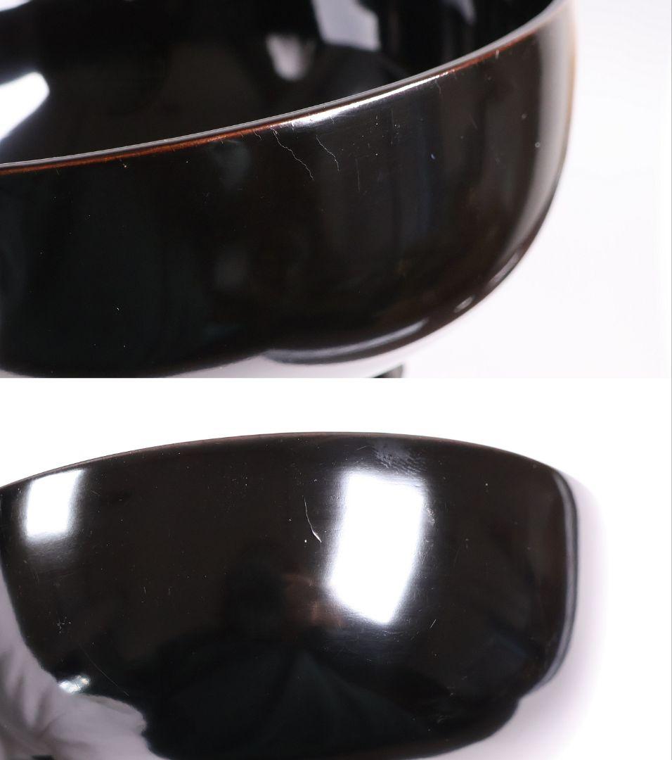 【CM412】天然木漆塗 加賀蒔絵 蓮と野菜金蒔絵 黒煮物椀 三客 漆器 昭和期