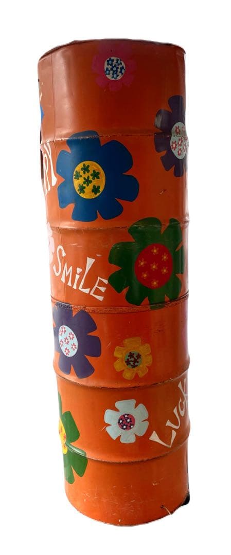 ドラム缶　リメイク大型　オブジェ　ディスプレー置物　オレンジ　店舗用品　店舗飾り