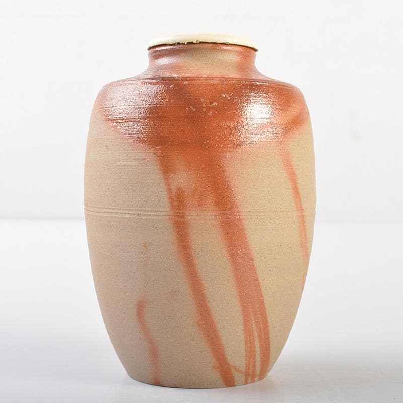 備前焼　木村陶峰作　火欅　肩衝茶入　仕覆付　共箱　V　R6896