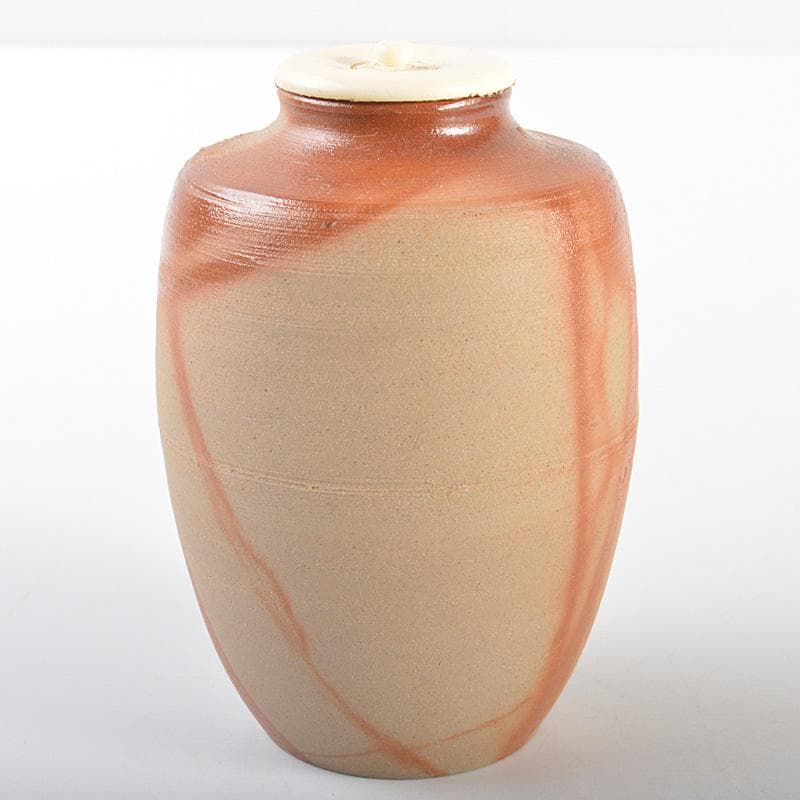 備前焼　木村陶峰作　火欅　肩衝茶入　仕覆付　共箱　V　R6896