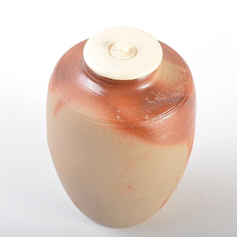 備前焼　木村陶峰作　火欅　肩衝茶入　仕覆付　共箱　V　R6896