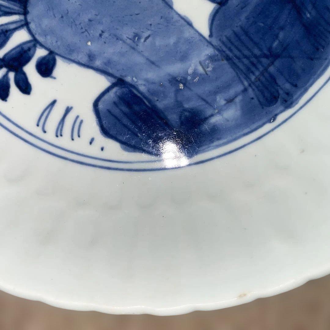 古染付　鳥草花文　7寸皿　明末清初期