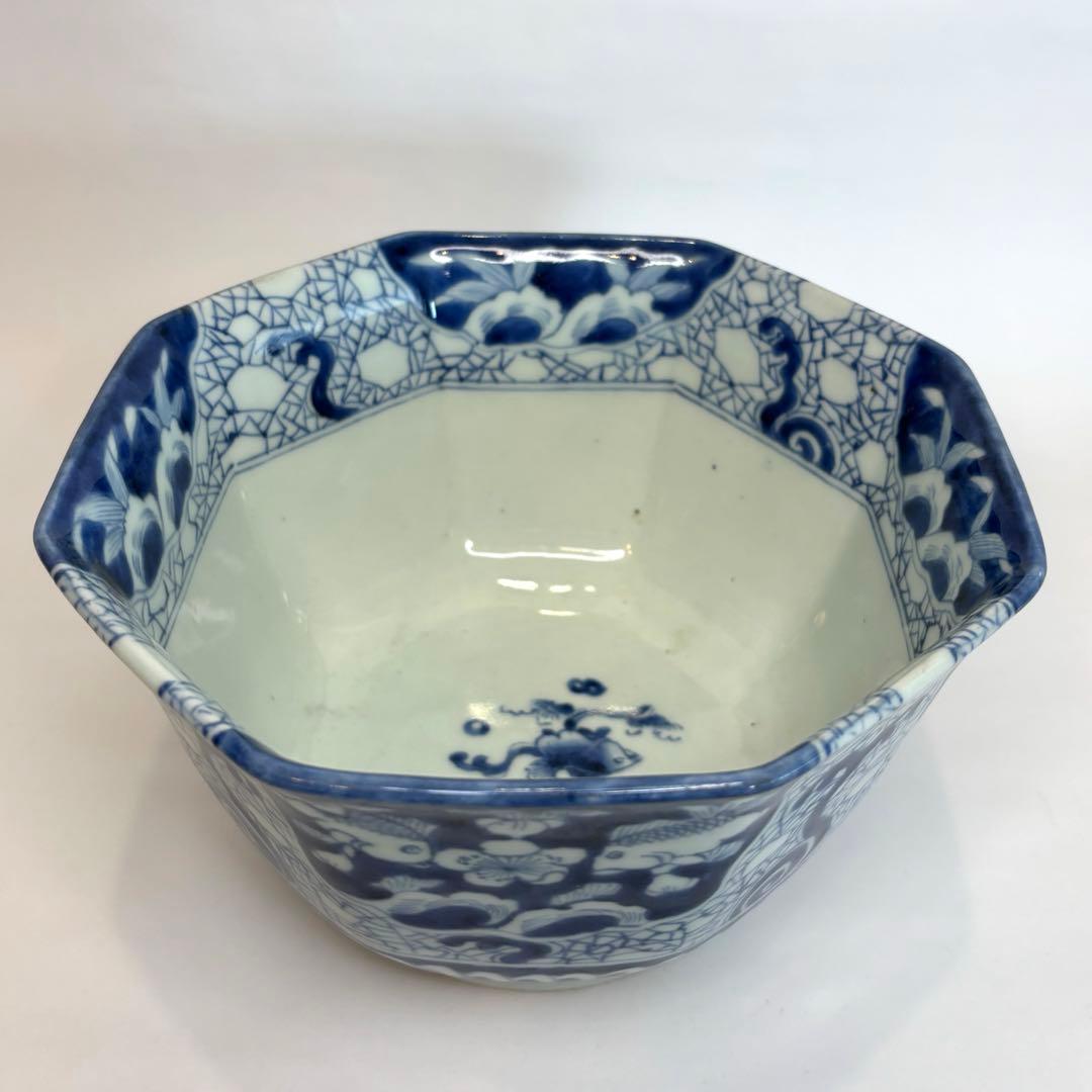 古伊万里　金魚　梅　波　八角鉢