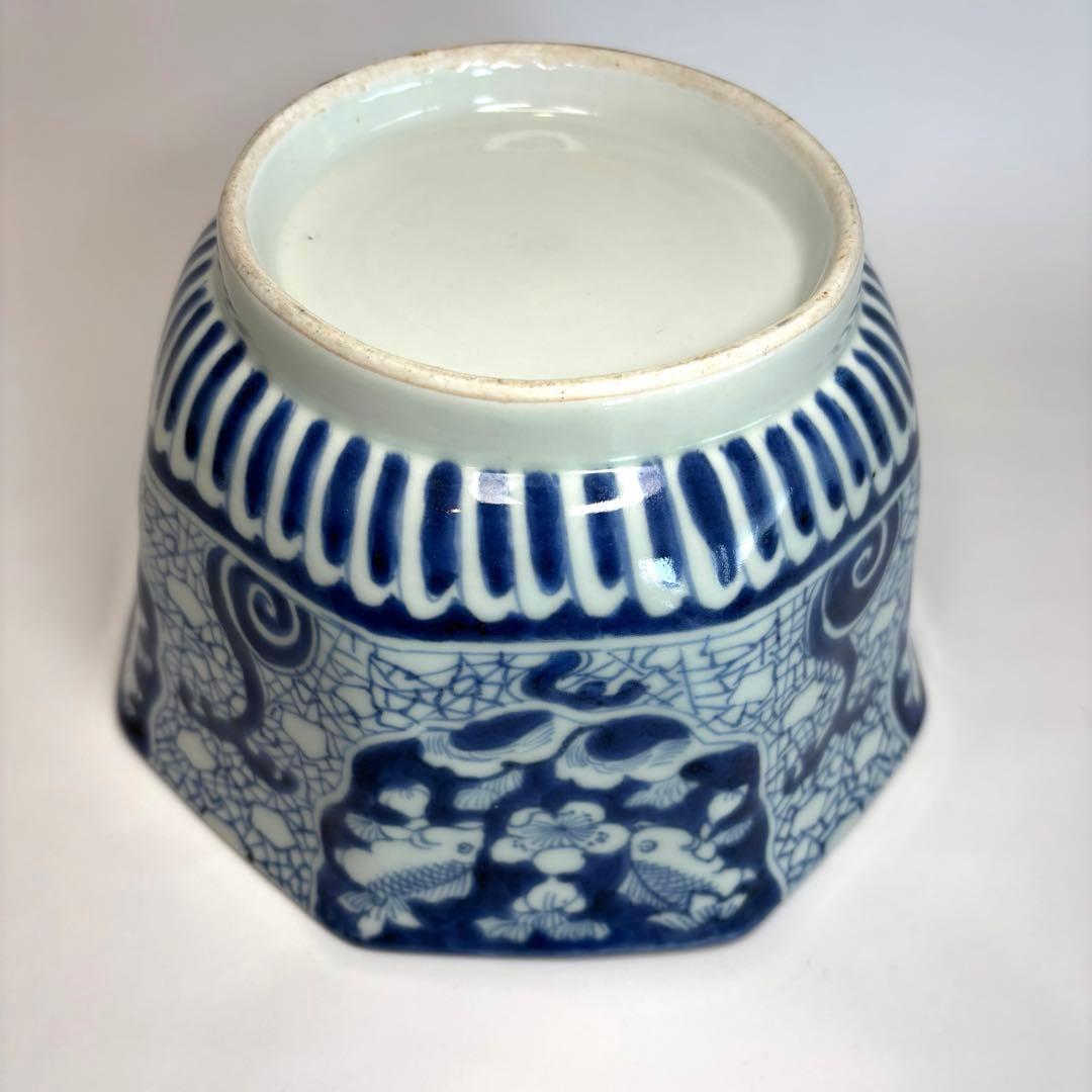 古伊万里　金魚　梅　波　八角鉢