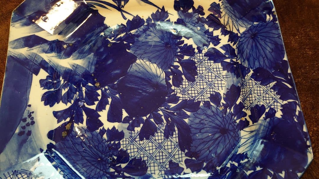 古伊万里　伊万里　染付　華の図　八角皿　１客