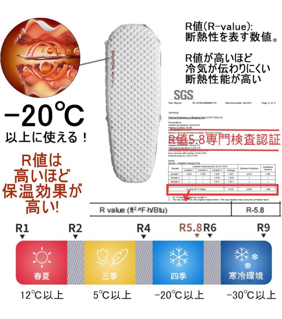 Naturehike Tuye エアーマット SGS認証 R5.8 超軽量 厚手