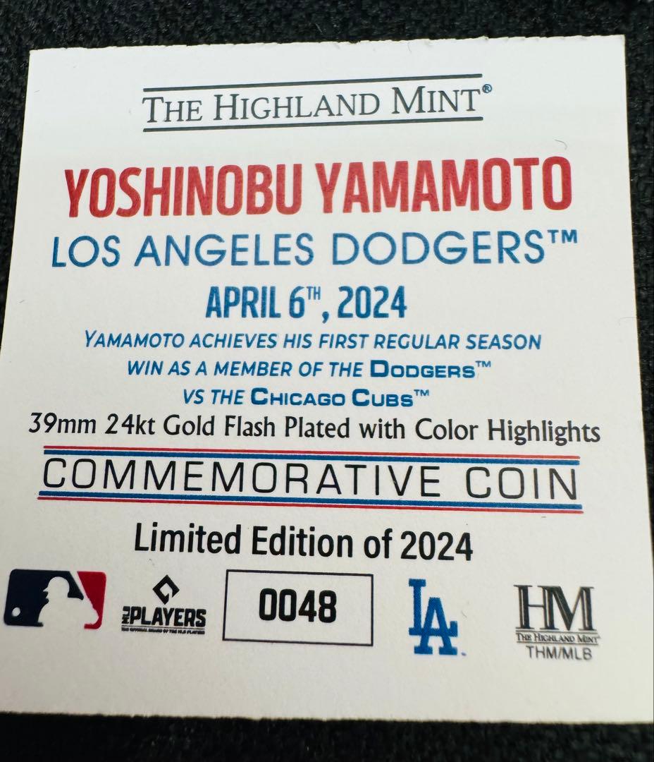 MLB ドジャース　山本由伸　2024 公式戦初勝利記念ゴールド