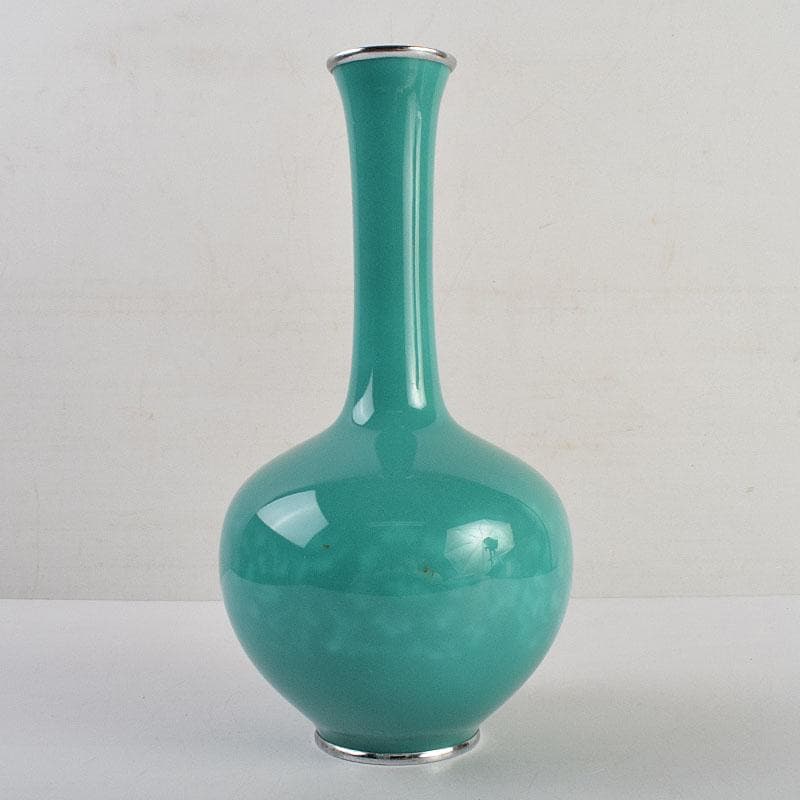 七宝焼　安藤七宝店　緑釉　花文　花瓶　合わせ箱　C　R9385H