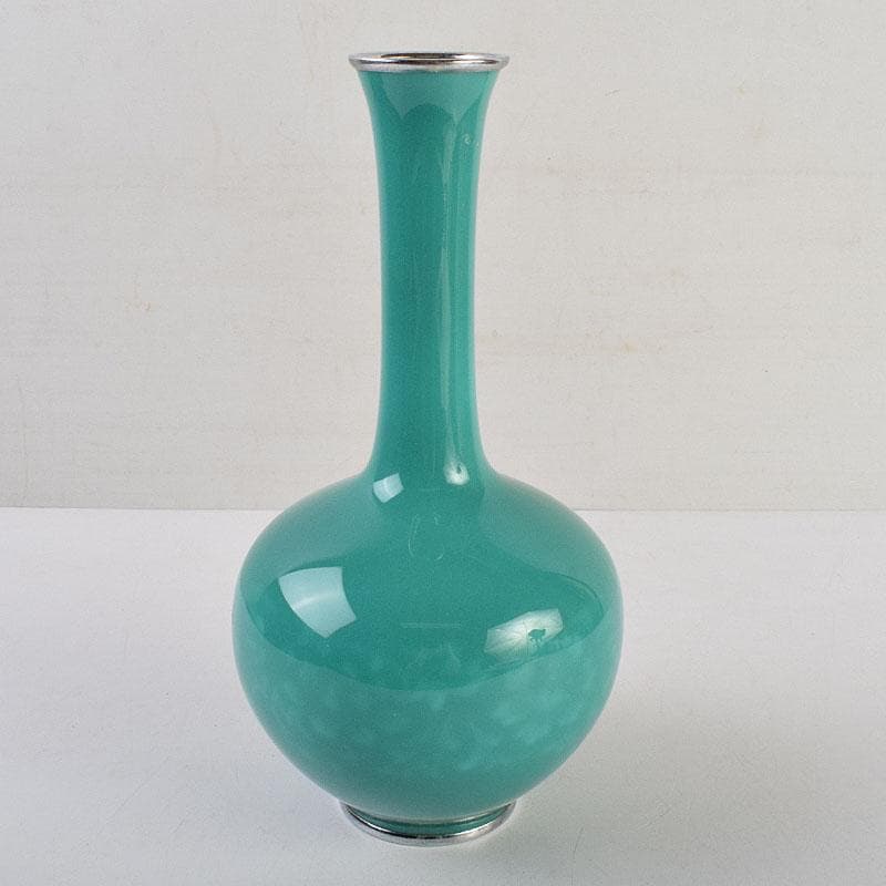 七宝焼　安藤七宝店　緑釉　花文　花瓶　合わせ箱　C　R9385H