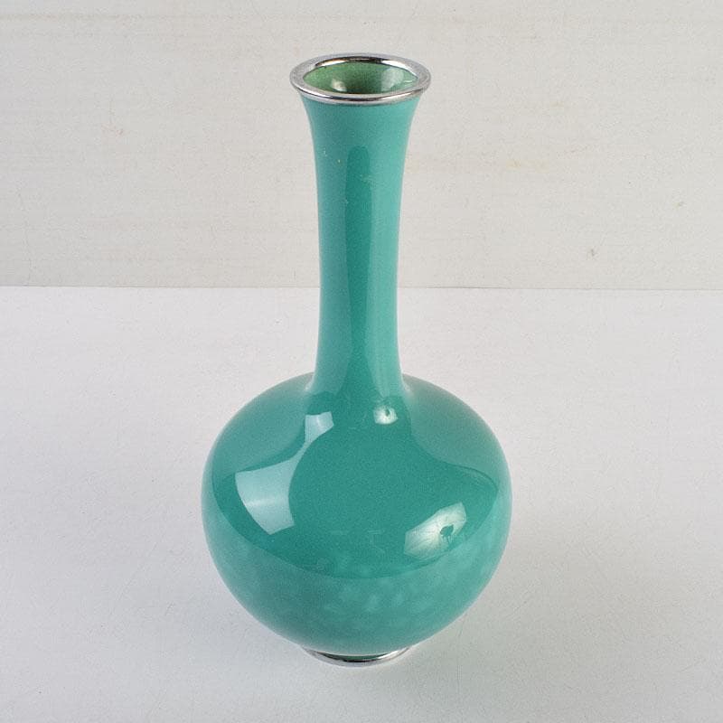 七宝焼　安藤七宝店　緑釉　花文　花瓶　合わせ箱　C　R9385H