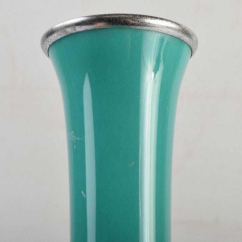 七宝焼　安藤七宝店　緑釉　花文　花瓶　合わせ箱　C　R9385H