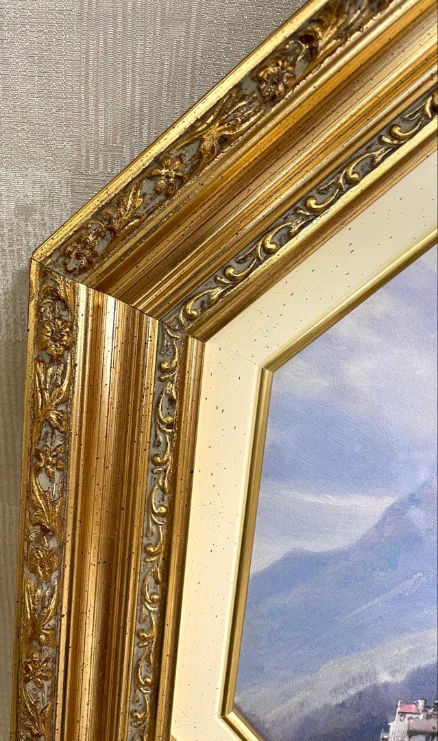 イタリア輸入 絵画 八角形額縁 アンティーク調 風景画 ゴールド額縁 ➁