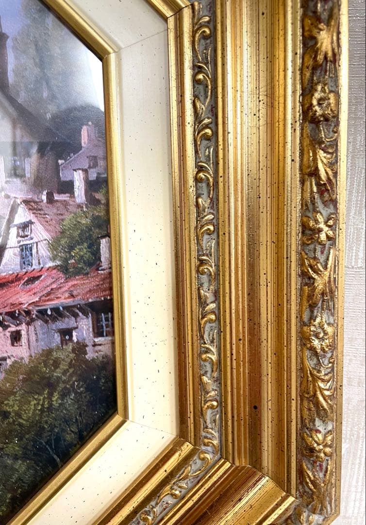 イタリア輸入 絵画 八角形額縁 アンティーク調 風景画 ゴールド額縁 ➁