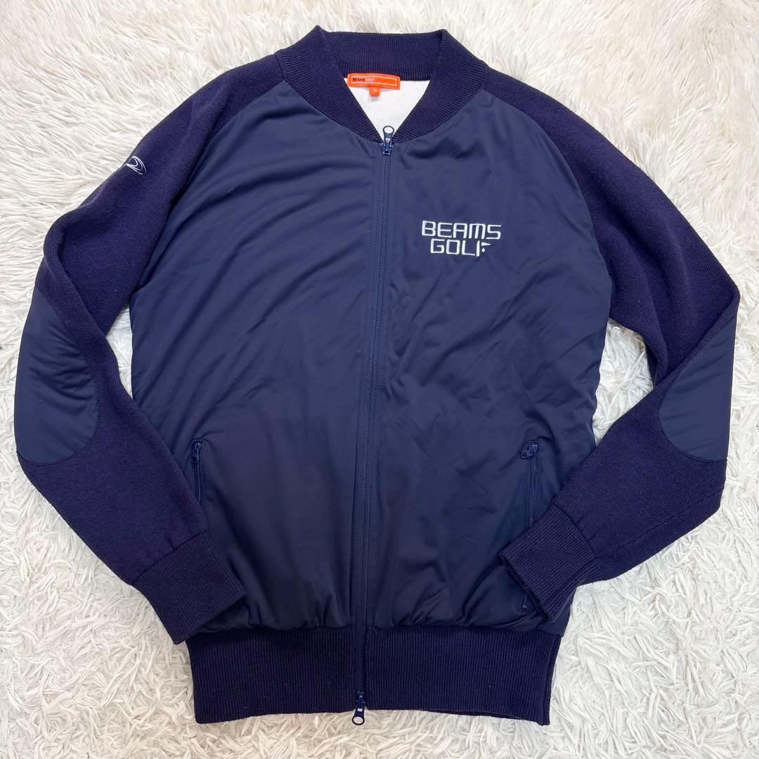 ビームスゴルフ　ニットジップ　ジャケット　シルク混　切替　中綿　ロゴ刺繍