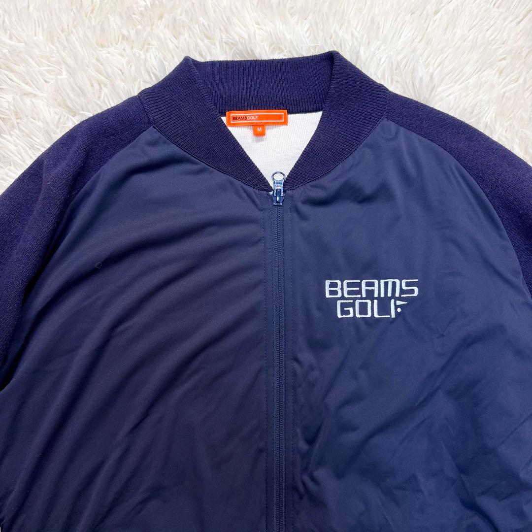ビームスゴルフ　ニットジップ　ジャケット　シルク混　切替　中綿　ロゴ刺繍