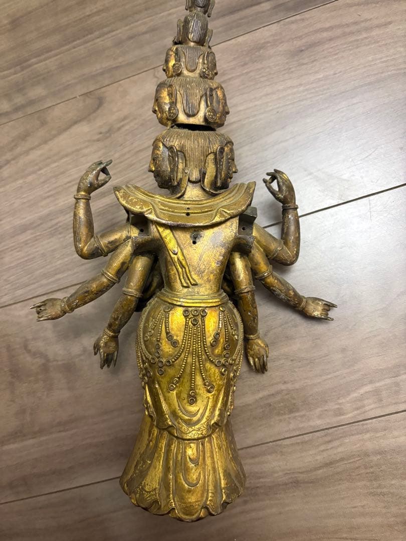 h*k様 八臂十一面塗金観音立像　古銅製 清時代 古董 重約1100克