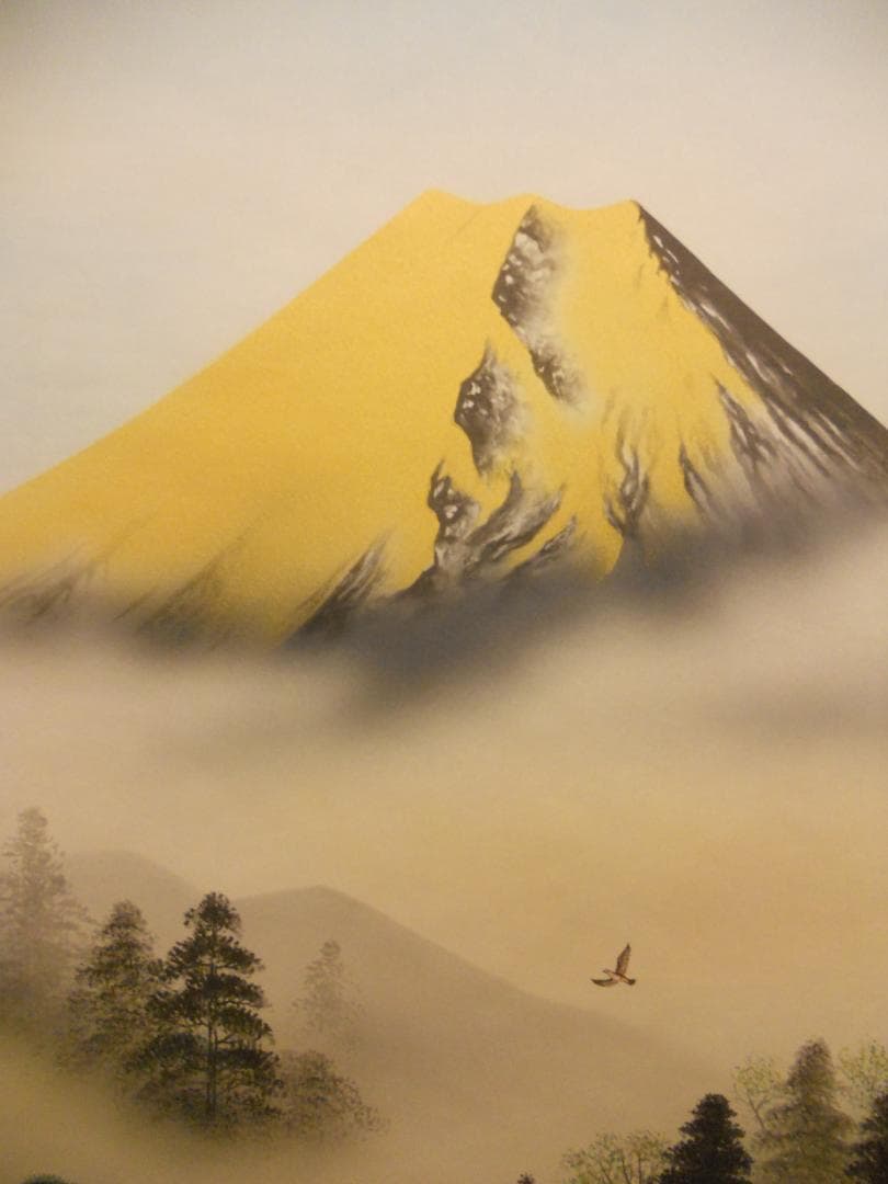 掛け軸 小川香月 黄金富士牧童図 絹本 希少 軸装 茶道具 掛軸 美品 です。