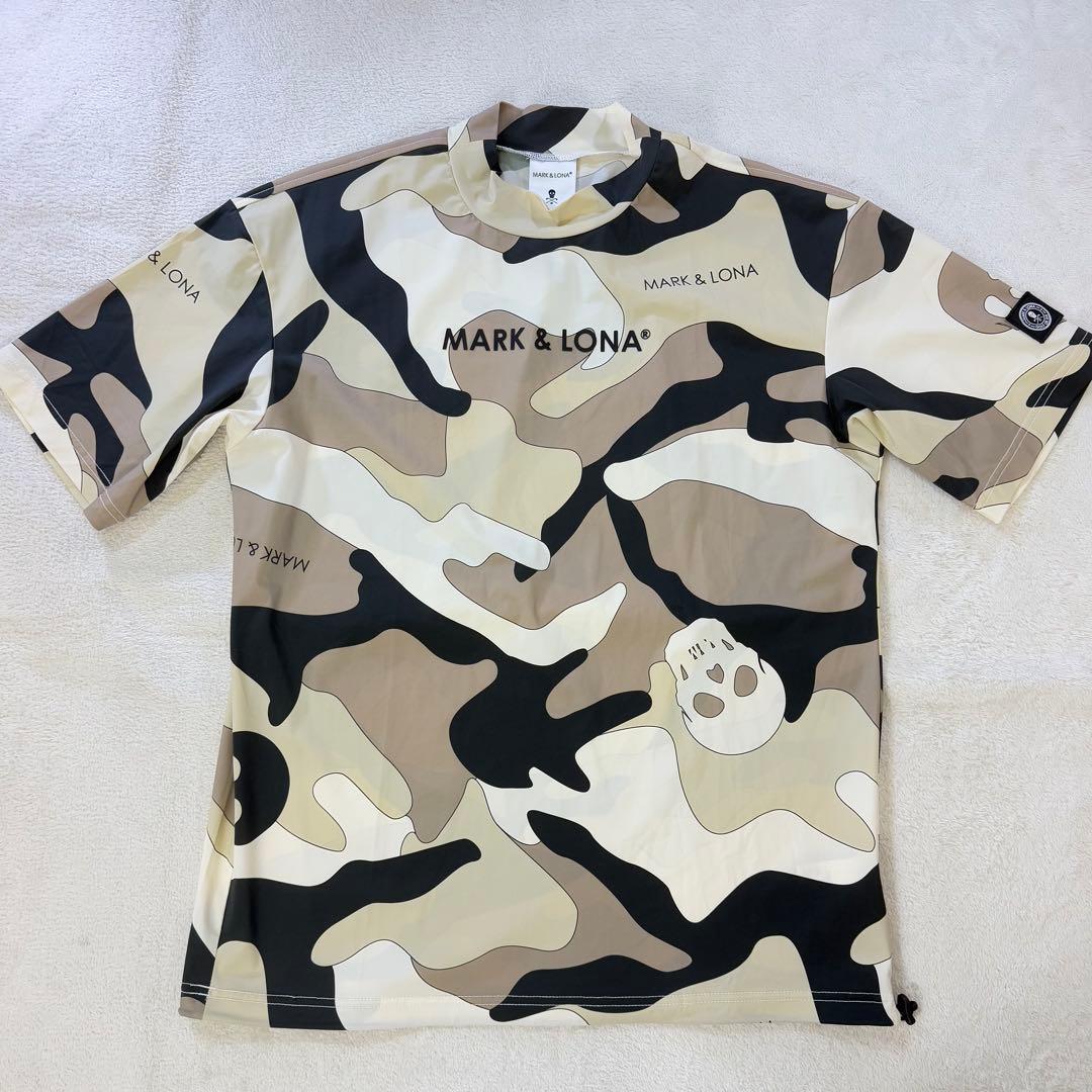 マークアンドロナ】立体ラバーロゴカモフラ柄ストレッチゴルフモックネックシャツ L